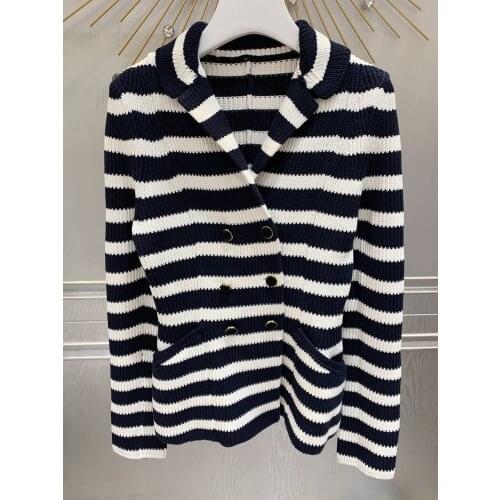 Womens Sweater Coat Sweater 2021 Early Autumn Hand Embroidered Sunset 100% cotton striped sweater coat