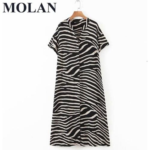 Women Fshion Animal Print Summer Dresses Vintage Loose Short Sleeve O Neck Chiffon 2021 New Ladies Midi Dress