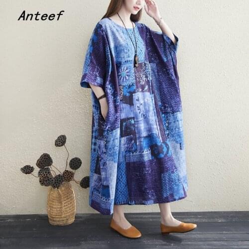 Short sleeve plus size cotton vintage floral dresses for women casual loose long summer dress elegant clothes 2021 sundress