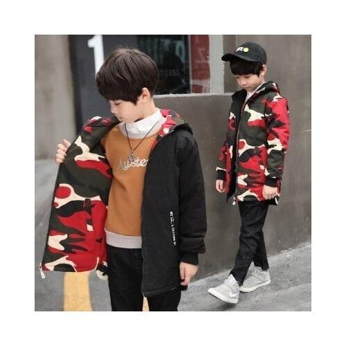 Winter Jacket For Boy Two Sides Wear Camouflage Hooded Coat 5 6 7 8 9 10 Y Boys Teenagers Plus Velvet Thick Outerwear Snow Wear