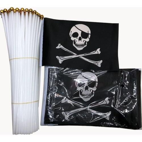 10pcs Halloween Decoration Skull and Cross Crossbones Jolly Roger Pirates Hand Flag Party Decor House Decoration 14*21CM