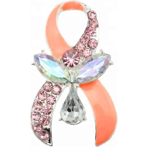 100pcs/lot Waterdrop Acrylic Pink Enamel Ribbon Brooch Pin Breast Cancer Awareness Brooch Pin