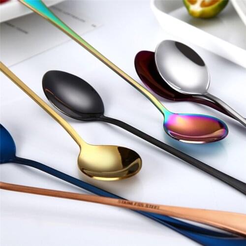 2021 1PCS 19.5*3cm Colorful Spoon Long Handle Spoons Flatware Coffee Drinking Tools Kitchen Gadget opscheplepel Hot sale J25