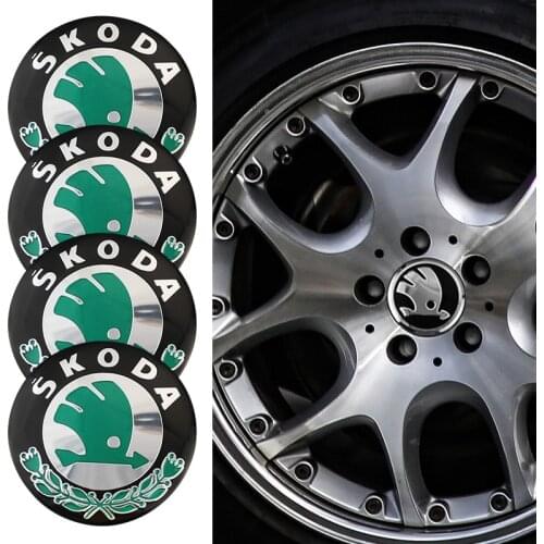 4Pcs Metal Car Emblem Wheel Hub Center Cap Stickers For Skoda Superb Derivative Octavia Rapid Kodiaq Fabia Karoq Superb Kamiq