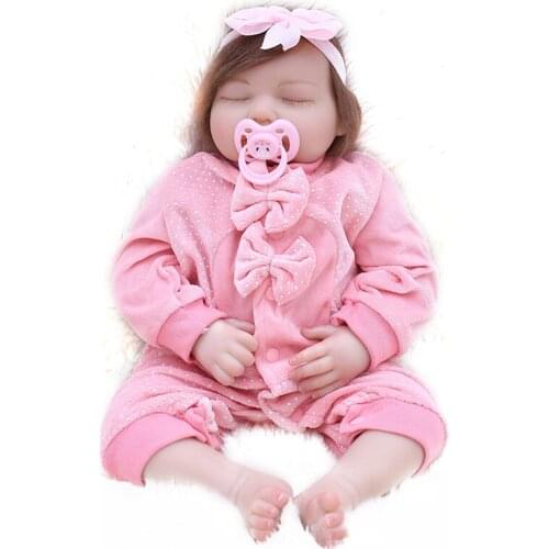 48cm Cloth Body Lifelike Toddler Sleeping Baby Girl with Pink Siamese Clothes Silicone Reborn Baby Dolls