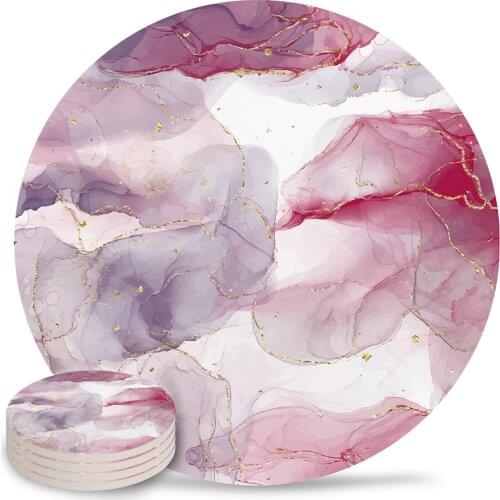 Watercolor Pink Marble Ceramic Coaster Christmas Table Decoration Placemat Coffee Table Absorbent Coaster