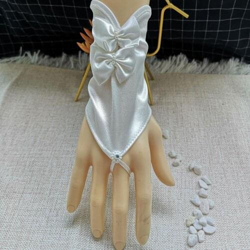 White Gloves Bowknot Birthday Party Dress Gloves Kids Gants De Mariee Fingerless Satin Gloves For Children Girls Wedding Gloves