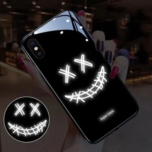 Phone Case For iPhone 12 Pro Max Case 11 X Xr Xs 8 7 Plus Ring Light Sound Control Shockproof Glass LED Cover Funda