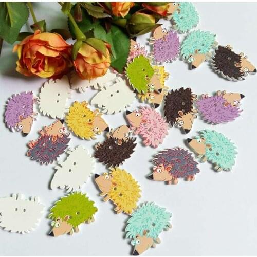 120PCS 2 Holes Mixed Colorful Hedgehog Wooden Buttons Fit Sewing and Scrapbooking 23*33mm Sewing Buttons For Craft