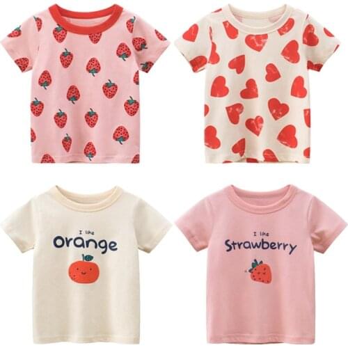 Yocute 2021 Kids Clothes Girl T-shirt Childrens Short Sleeve Printed T-shirt Summer Cotton Girl Tops Cute Style For 2-7 Years