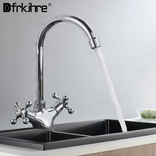 Chrome Kitchen Sink Faucet 360 Degree Rotation Brass Kitchen Faucet Dual Handle Deck Mounted Hot And Cold Mixer Tap Crane