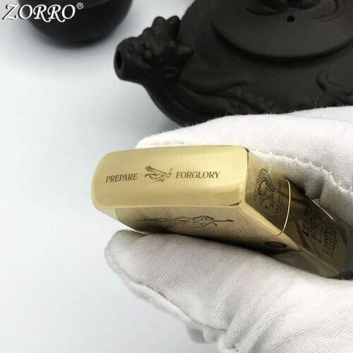 Zorro Kerosene Lighter Pure Copper Brass Carving Brave Man Classic Pattern Gasoline Lighter Business Gift Outside Tool