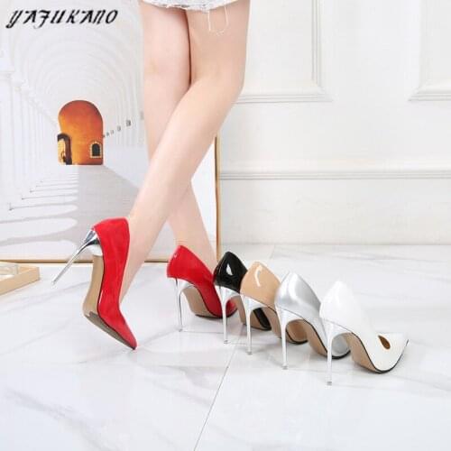 Classic Women Pumps Extreme High Heels 11cm Sexy Metal Stilettos Lady Pointed Toe Wedding Shoes Nightclub Pole Dance Shoes Nude