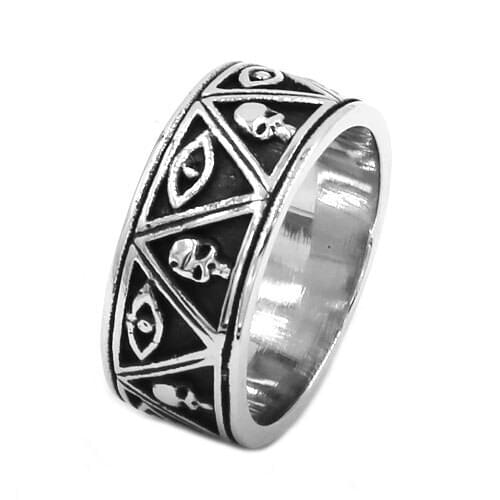 Illuminati Pyramid Eye Skull Ring Stainless Steel Jewelry Classic Freemasonry Masonic Motor Biker Mens Ring Wholesale SWR0699