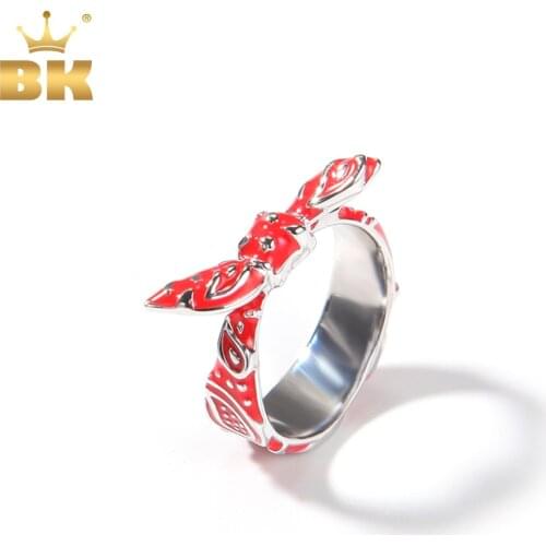 THE BLING KING Bowknot Cashew Flower Ring Red Yellow Blue Black Bandana Shaped Enamel Ring Hiphop Jewelry For Dropshipping