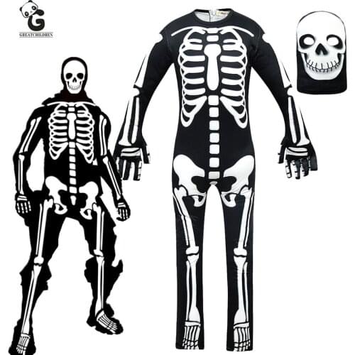 Horror Skull Trooper Costume Boys Zombie Cosplay Costumes Halloween for Kids Scary Skeleton Children Scary Stranger Things
