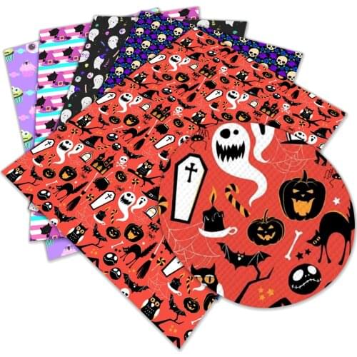 Halloween Style Printing Faux Leather Sheets A4 22*30cm for Hair Bow Bags Shoes Crafts Material Halloween party