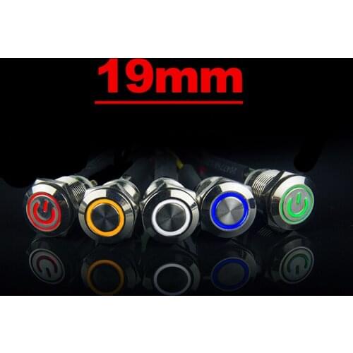 19mm Metal Push Button Switch Ring power LED Light Momentary Latching 3V 6V 12V 24V 220V Red Blue Waterproof