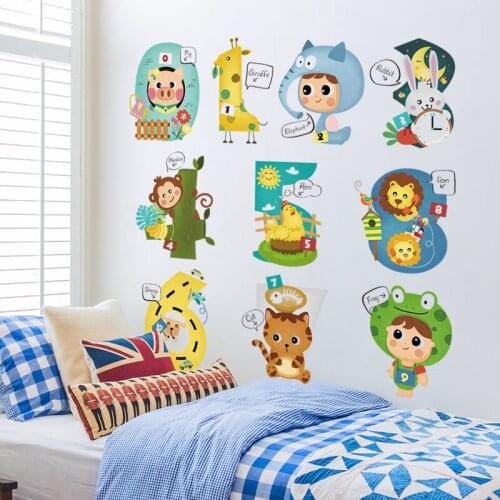 Cartoon Animals Wall Stickers for Kids Nursery Room Living Room Wall Decoration DIY Vinyl Art Wallpaper Decals Home Decor