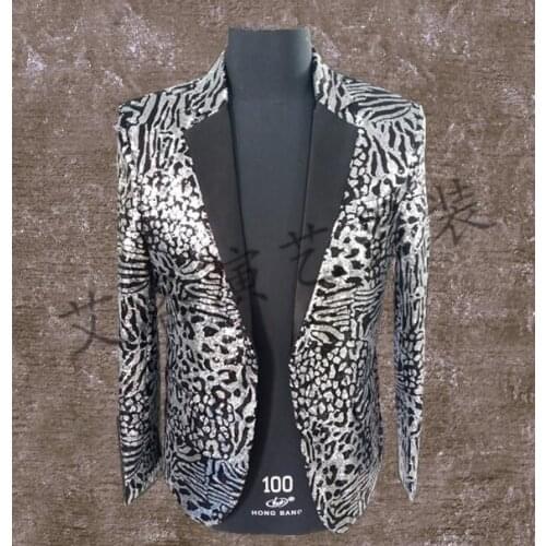 Men Suits Designs Leopard Homme Terno Stage Costumes For Singers Men Sequin Blazer Dance Clothes Jacket Style Dress Rock Silve