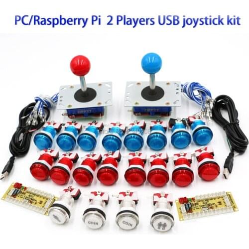 Zero Delay Arcade Game DIY kit Led Light Push Button 1 & 2 Player COIN ZIPPY Joystick USB to PC /Raspberry Pi Encoder