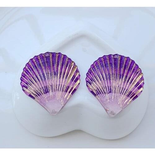 Wholesale DIY Rainbow Shell shape Flatback Rhinestones Resin Sew-on Crystals Stones Beads DIY Sewing For Clothes 32*35mm 60pcs