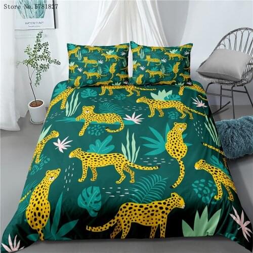 2/3 Pieces Lion/Leopard Bedding Set 3D Print Animals Duvet Cover Home Custom Cartoon Bed Quilt Cover For Kids Bed Cover Set