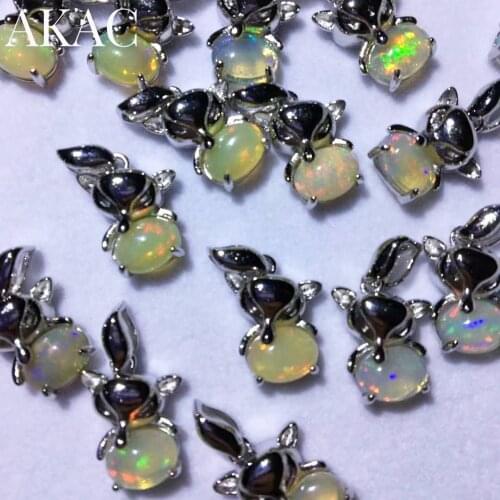 2pcs stone size approx7*9mm natural fire opal white copper pendant send randomly