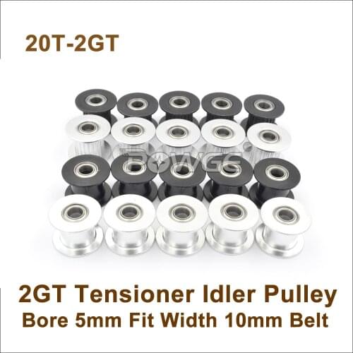 POWGE 10pcs 20 Teeth 2GT Idler Pulley Bore 5mm For W=9/10mm GT2 2M Belt 20T 20Teeth GT2 Passive Pulley With Bearing 20-2GT AF
