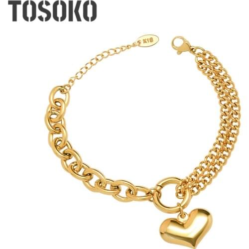 TOSOKO Stainless Steel Jewelry Rough Love Bracelet Twist Link Chain Women Fashion Double Layer Bracelet BSE120
