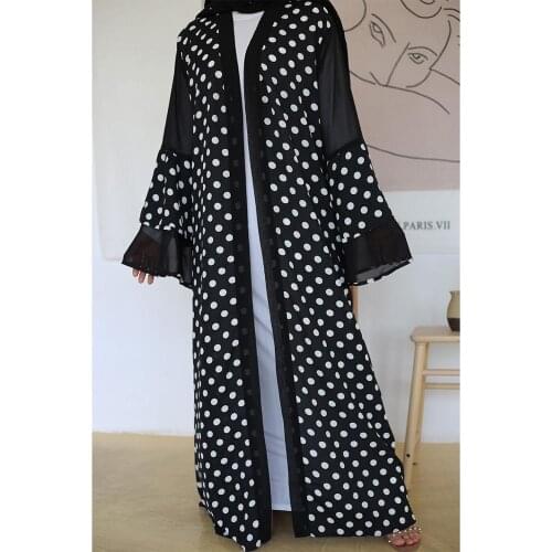 Vintage Abaya Dubai Kaftan Open Jilbab Muslim Women Polka Dot Long Maxi Dress Cardigan Robe Kimono Islam Cloth Marocain Turkish