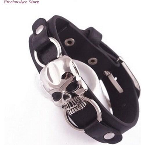 Vintage Retro Rivet Punk Cool Hip Hop Accessorie Leather Skull Skeleton Biker Bracelet Mens Jewelry