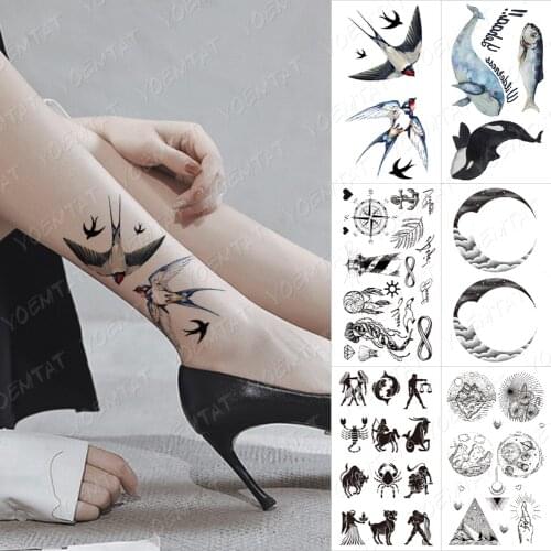 Waterproof Temporary Tattoo Sticker Swallow Dolphin Whale Scorpion Moon Flash Tatoo Child Kid Cute Body Art Fake Tatto Woman