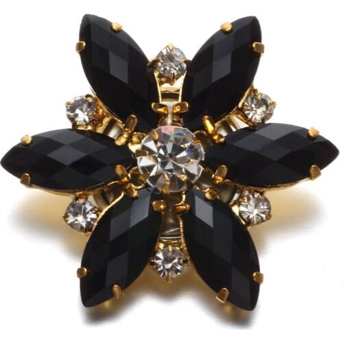 Black Discolored Rhinestone Style Snowflake Shape Charms 18mm Snap Button Jewelry For Snap Bracelet Snaps Jewelry KZ0481f