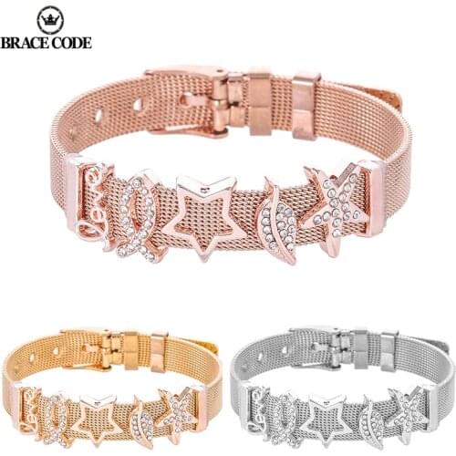 Nwe Trend front Rose Gold Silver Color Stainless Steel Mesh Charm lady Bracelet Gift Fine Bracelet for Woman Jewelry