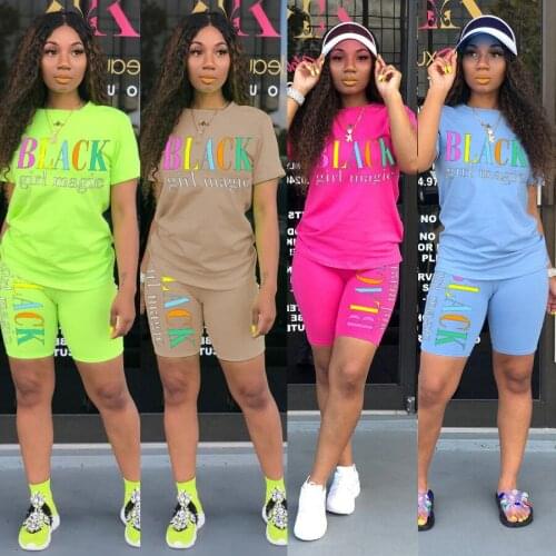 Letter Print Short Sleeve Crop Top TShirt Pants Suit Women Sport Tracksuit Two Piece Set Summer Jogging Outfit Club Matching Set