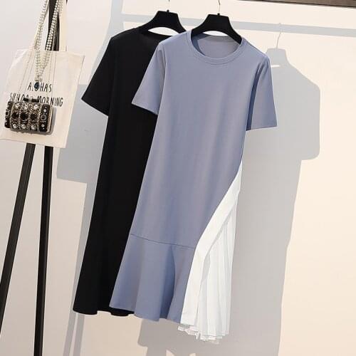 Plus Size Summer T Shirt Dress 2020 5XL New Fashion Women Casua Black Blue White Loose Elegant Female Pleated Dresses Big Cloth