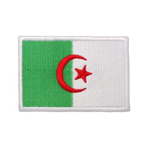 1PCS Full Embroidery Algeria Flag Patch for Backpack Bag Jacket Armband Badge Hook and Loop Double Side 7.5cm * 5 cm