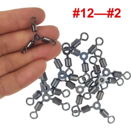 100pcs/lot Swivels Fishing Connector 3-way Rolling Swivel #12-#2 Steel O-shape Swivel Hook Carp Fishing Accessories pesca