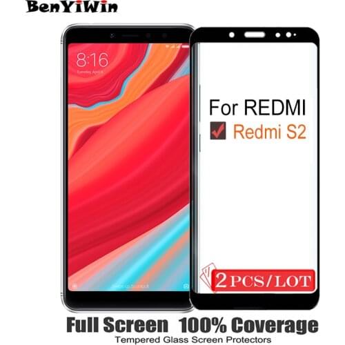 2PCS 100% Original Full Cover Tempered Glass for XIAOMI Redmi S2 Screen Protector 9H on Protective Glass Case for redmi S2 Film