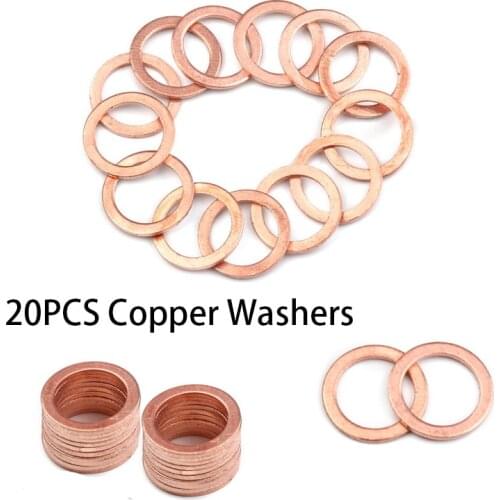 20/50Pcs Assorted Copper Washer Flat Ring Gasket Set Solid Seal Placemat Bowl Plug Oil Seal Parts Tool Fitting Hardware Fastener