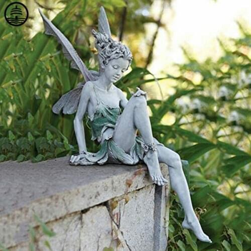 2021 Creative Resin Crafts Garden Angel Goddess Garden Decoration Butterfly Wing Girl Sitting Pastoral Home Decor Living Room