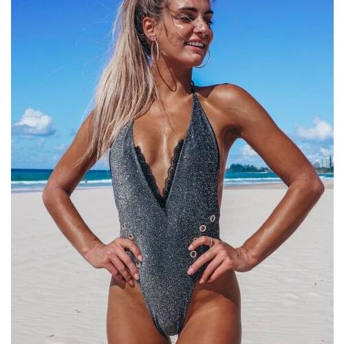 2021 Deep V-Neck One Piece Swimsuit Women Sexy Lace Swimwear Bodysuit Monokini Brazilian Bathing Suit Beach Wear Swimming Suit