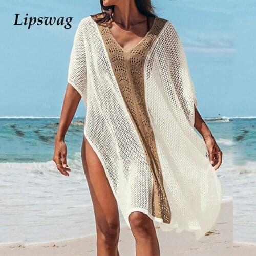 2021 Women V-neck Pullover Solid Cover Up Summer Sexy Mesh Beach Dress Cover-ups Swimwear Tassel Bikini Swimsuit Cover Up Dress