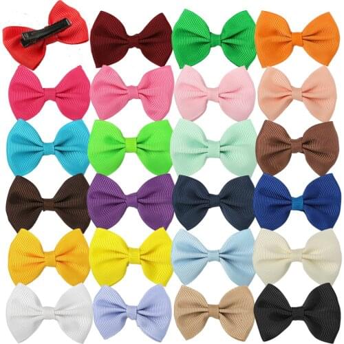 24pcs/lot 2" Flat Knot Grosgrain Hair Bows With Nickel Black Hair Clips Mini Bows With Metal Hairpin