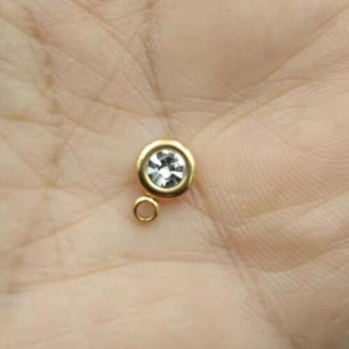 12 Months Glass Tiny Round Birthstone Charms Stainless Steel Gold Color 6.5mm For DIY Necklace Jewelry Making 12 PCs