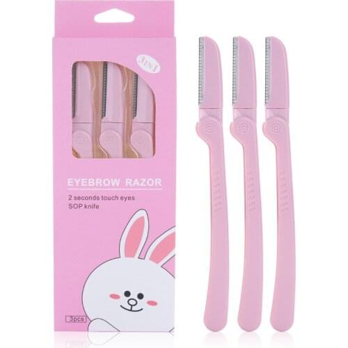 3Pcs/Set Pink Facial Eyebrow Trimmer Armpit Hair Razor Beauty Face Eye brow Shaper Shaver Stainless Steel Blades Makeup Tools