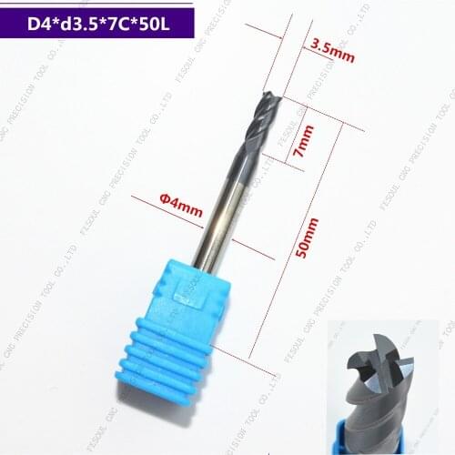 4mm*3.5mm*50mm,10pcs,CNCTungsten solid carbide end milling cutter,TiALN Coating 4 Flute steels cutting End Mill,HRC50 insert bit