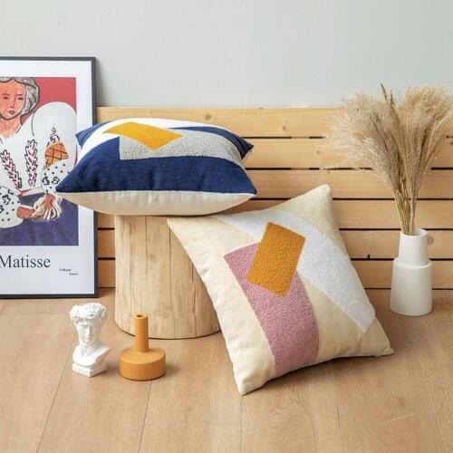 45x45cm Modern Geometric Soft Cozy Pillow Cover Cotton Canvas Towel-embroidered Sofa cushion cover Home Decoration