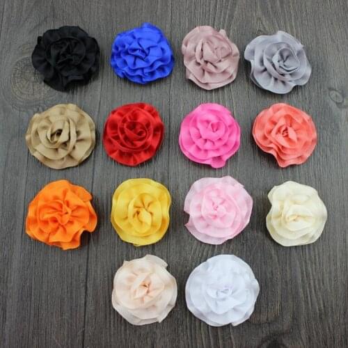 50pcs/lot mix colors cabbage Ribbon rosette puff flowers,fabric appliques 1.7inch satin flower, Clutch pin, stick pin supplies